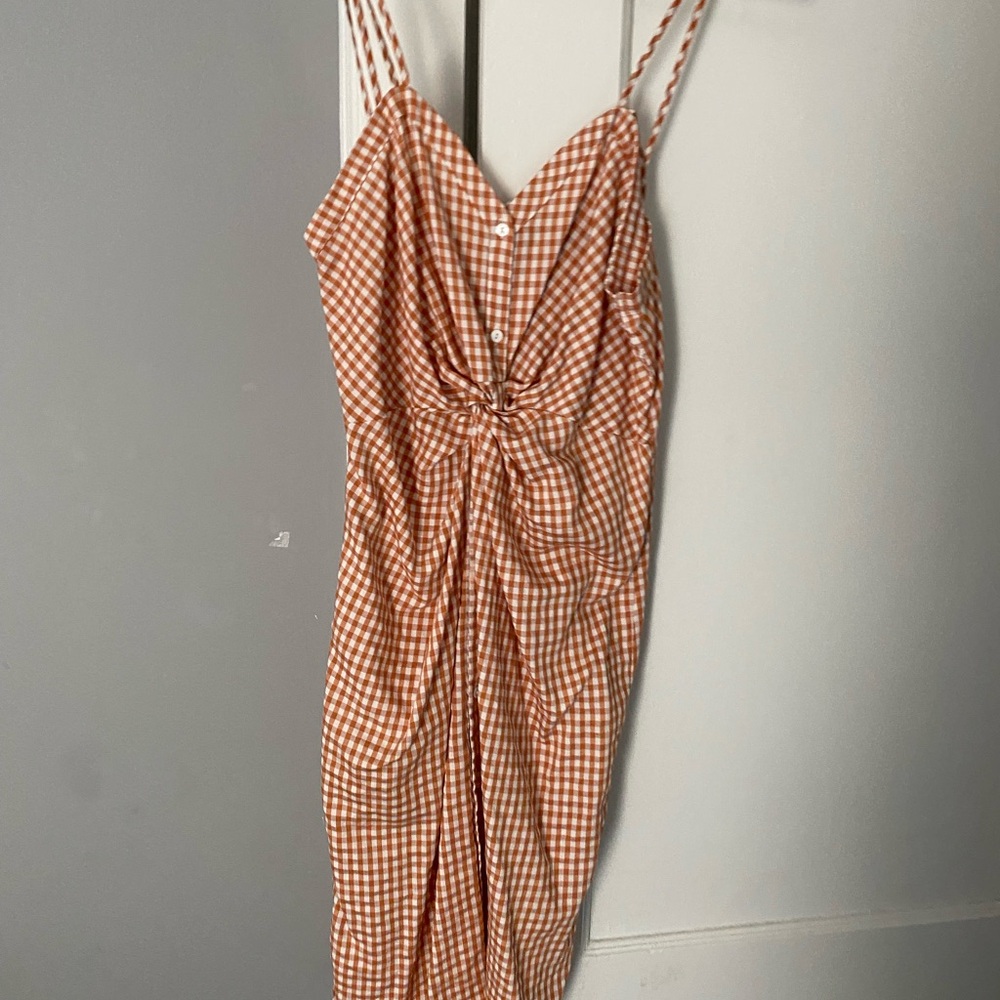 Zara Orange Checkered Midi Dress - Picture 2 of 2